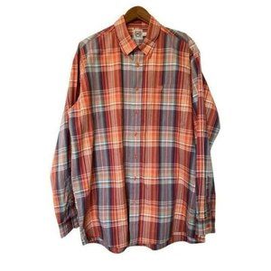 Cinch Button Shirt Brown Orange Plaid Long Sleeve